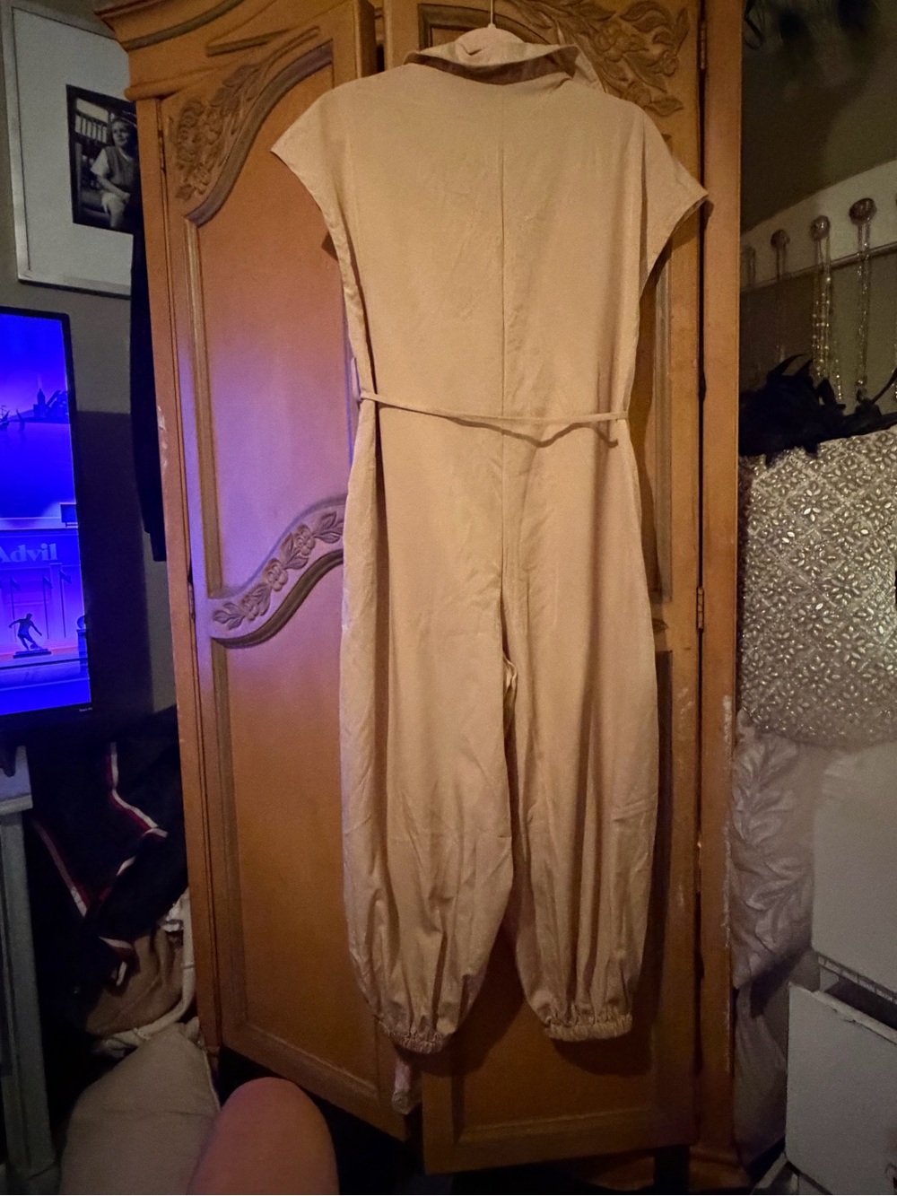 Sleeveless Beige Utility Jumpsuit with Drawstring Waist - Picture 7 of 9